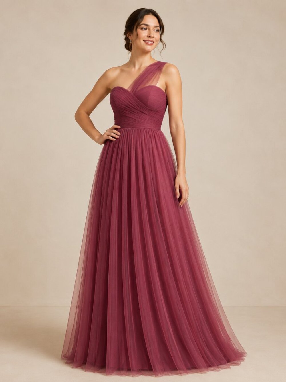JJ’s House Burgundy Convertible Tulle Gown Size 14